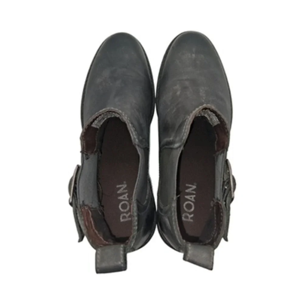 Roan By Bed Stu Cynan Boots Mens 12 Gray Leather Chelsea Buckle Ankle Boots